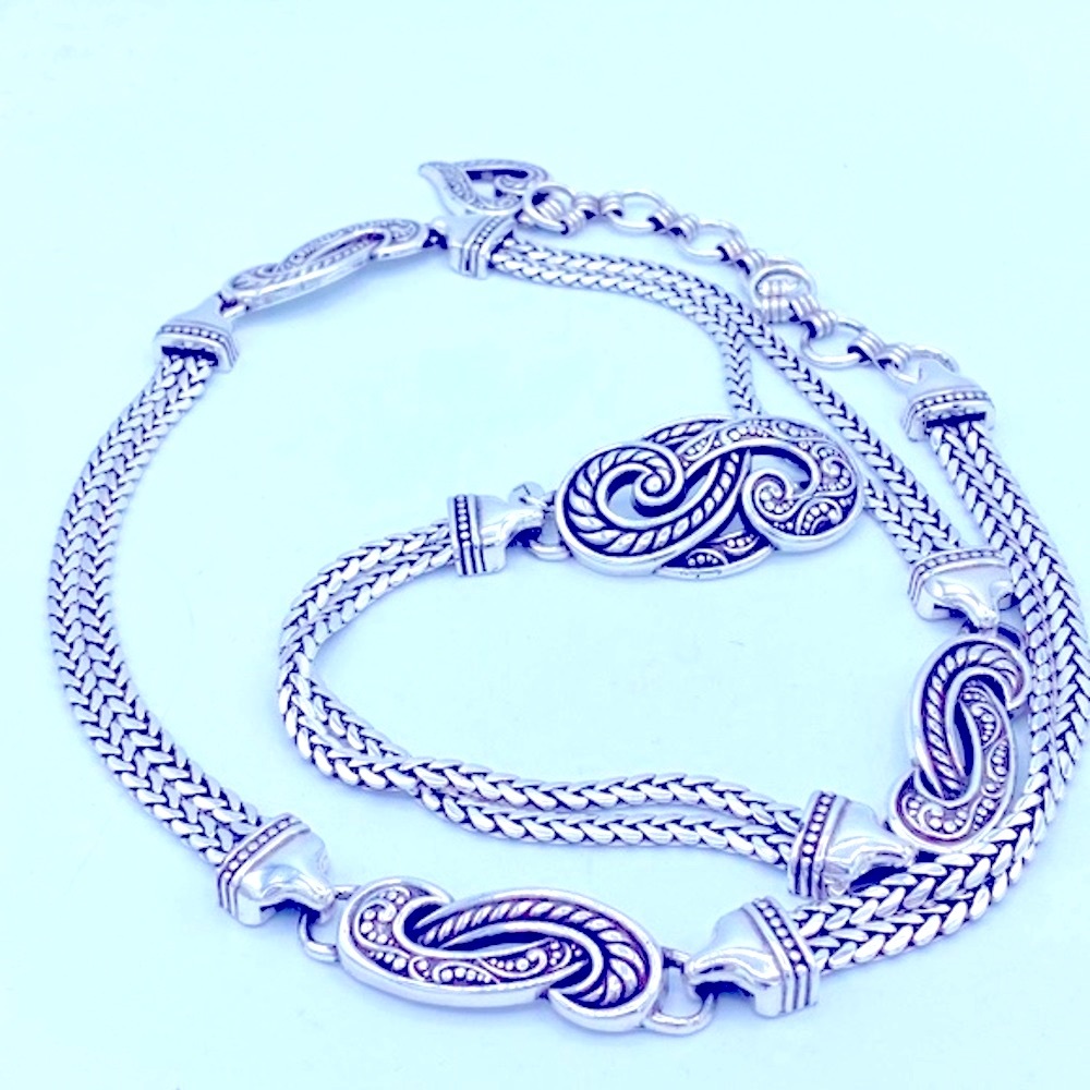1990s Signed Brighton Silver Toned Adjustable Metallic Belt Size Large Beautiful - Picture 2 of 10